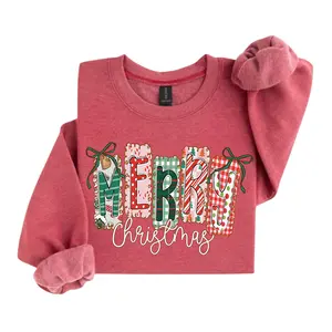 Coquette Christmas Tree Sweatshirt, Preppy Merry Christmas Sweatshirt, Faux Glitter Bow, Cute Holiday Outfit, Brushstroke Aesthetic Christmas Gift