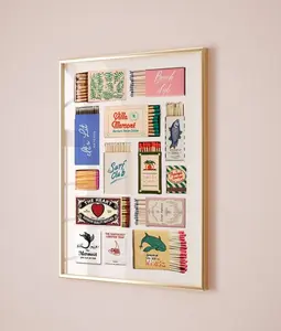 Vintage Matchbox Print, Trendy Matches Poster, Retro Matchbook Wall Art, Funky Red Aesthetic Print for Apartment