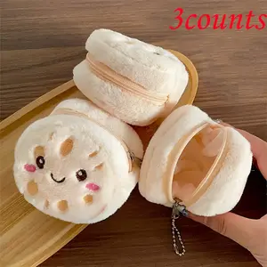 3 Pcs Plush Lotus Root Coin Purse Keychain, Cute Cartoon Storage Bag, Dual Use Wallet Pendant, Christmas Halloween Gift
