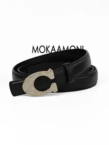 New C Buckle Women's Slim Belt, Fashion Versatile Jeans Skirt Accessory, All Seasons Letter Pattern, Stylish Leather Strap