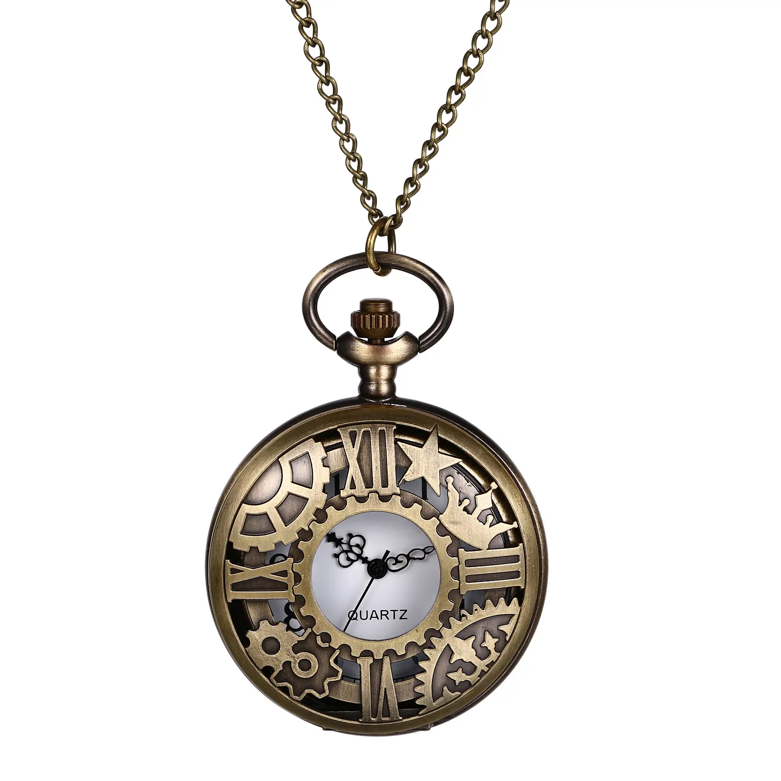 OIDEA Steampunk Pocket Watch for Men, Vintage Alloy with Hollow Gear Motif, Quartz Movement on Chain - Gift Ready Collectibles for Father's Day, Birthdays, Hollow Cut.