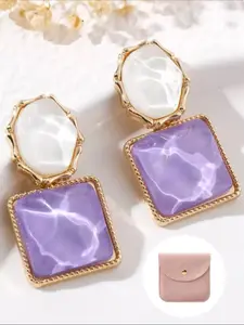 Women's Asymmetric Fashion Dangle Earrings, Korean Color-Block Wave Geometry Square Design, Unique Luxury Small-Batch Jewelry for Daily Wear