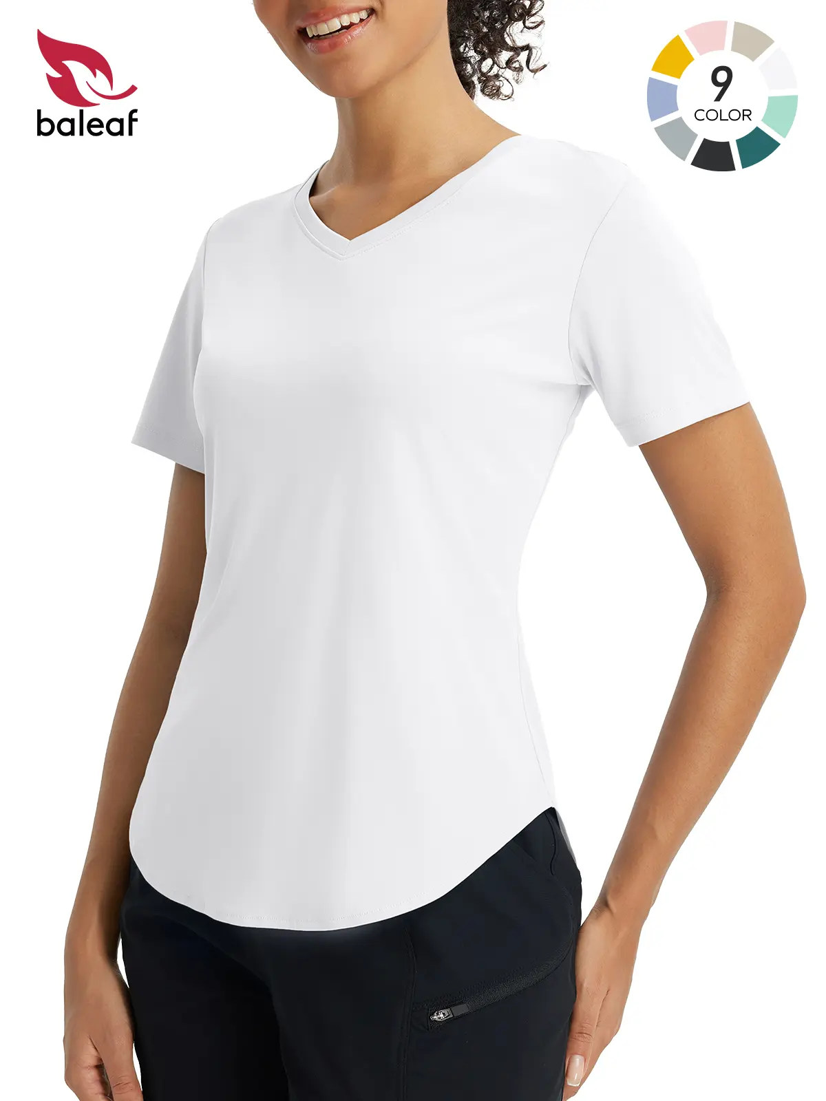 baleaf Women's Fitted Shortsleeve Training Shirt - V-Neck Exercise Activewear with UPF 50+ Sun Protection, Quick Dry for Hiking & Running,travel essentials,camping essentials