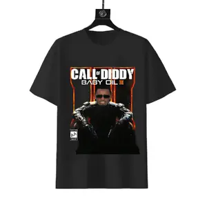 Call of Diddy "Baby Oil III" Funny Meme Graphic T-shirt, 180g Cotton Parody Video Game Tee, Viral Humor Streetwear Short Sleeve Shirt