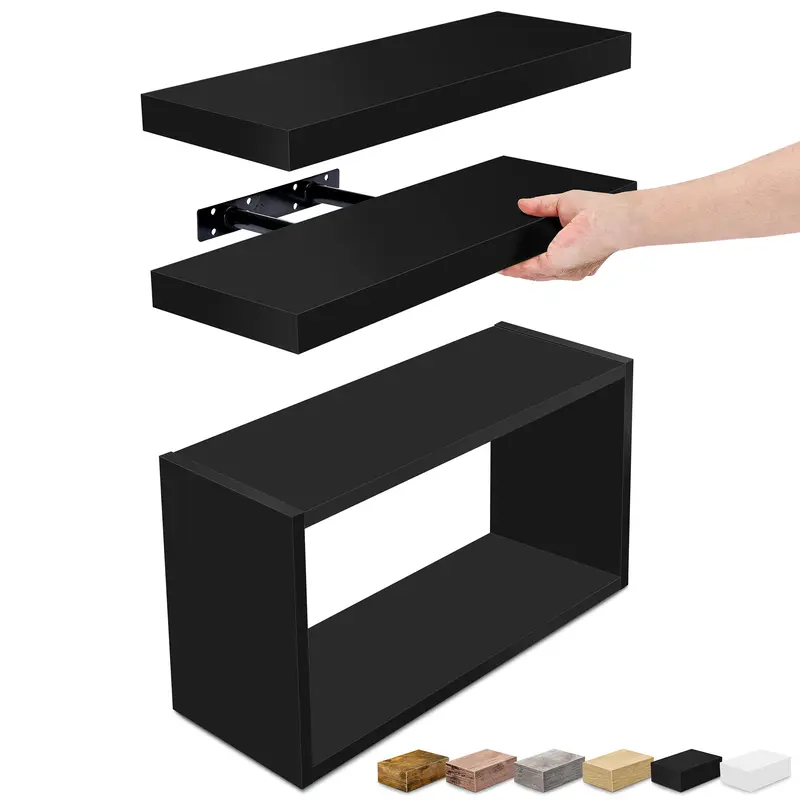 Sorbus Decorative Wooden Floating Shelves (Set of 3, 16” x 5.5” x 1.5”) - Wall Mounted Holder with Easy Installation Flat + Box, Clean Aesthetic Home Decor for Bedroom Storage, Beauty Room Accessory Organizer