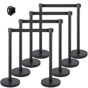 VEVOR Crowd Control Stanchion Set, Stanchion Set with 6.6 ft/2 m Black Retractable Belt, Black Crowd Control Barrier w/Concrete and Metal Base - Easy Connect Assembly (4)VEVOR Super Brand Day