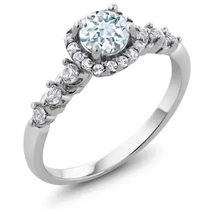 Gem Stone King Halo Engagement Ring For Women | 925 Sterling Silver | Gemstone Birthstone and White Created Sapphire | Round 5MM Center with 2MM and 1.2MM Accents | Sizes 5-9