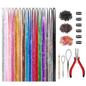 Hair Tinsel Kit (48 Inch,16 Colors,3200 strands), Tinsel Hair Extensions with Tools,Heat Resistant Fairy Hair Tinsel Kit for Women Girls Hair Accessories