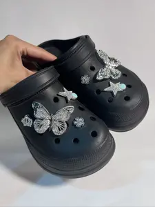 8-Piece Silver Color Rhinestone Butterfly Crown Flower Star Shoe Decorations, Rhinestone Shoes Charms, DIY Creative Casual Accessories for Parties and Special Occasions