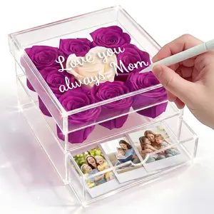 [EARLY BIRD] MAKEAGIFT 9 Roses Preserved Flowers in A Box - Mothers Day Roses Gifts for Mom, Wife - Anniversary, Mothers Day, Birthday Gifts for Her Girlfriend Grandma Aunt Sister - Roses in Acrylic Keepsake Box