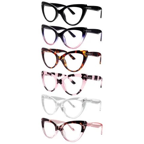 6-Pack stylish Oversized Blue Light Blocking Reading Glasses specifically for women.Featuring spring hinges and premium blue light blocking lenses to effectively relieve eye strain.Ideal for daily commutes/ outdoor activities.Makes a perfect holiday gift