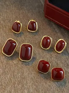 Vintage Elegant Geometric Stud High Quality Earrings Set, Wine, Fashion Jewelry for Women, All Seasons Wear, Perfect Gift Idea