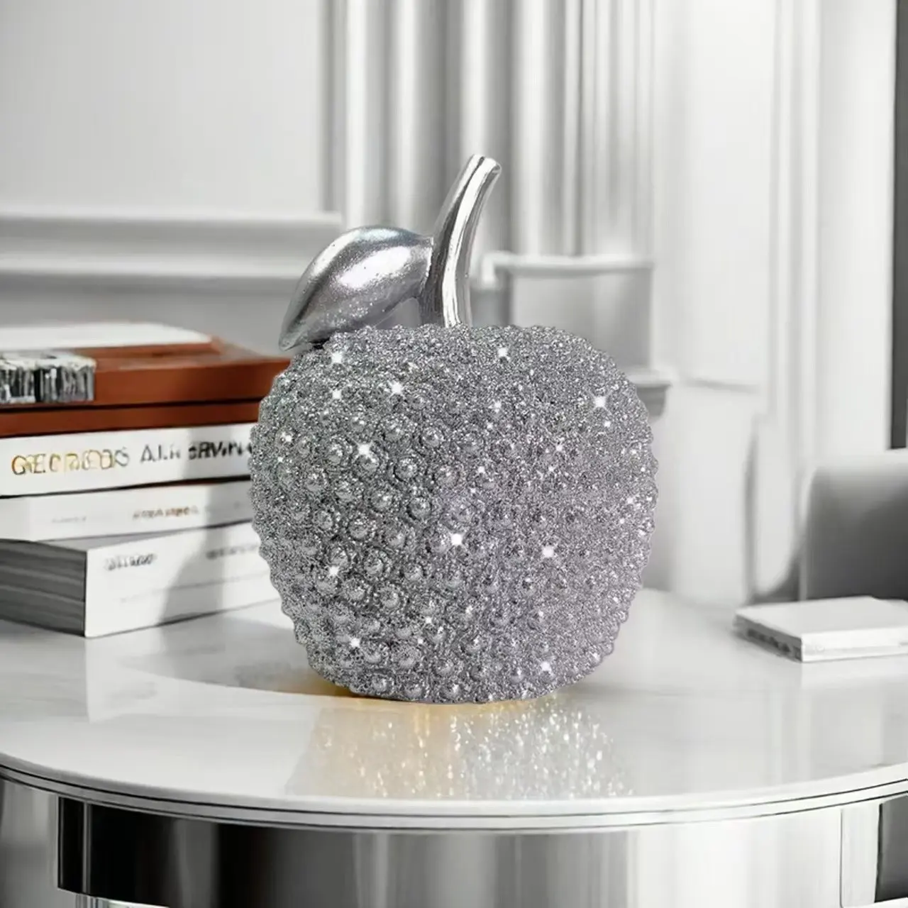 Elegant Silver Color Apple Ornament, Decorative Christmas Peace Fruit Decor, Living Room TV Cabinet Decoration, Wedding Gift Idea, Decoration Items