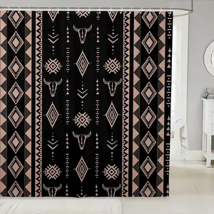 Bull Skull Shower Curtain for Bathroom, Western Aztec Boho Bath Curtain, , Southwestern Cowboy Bathroom Accessories