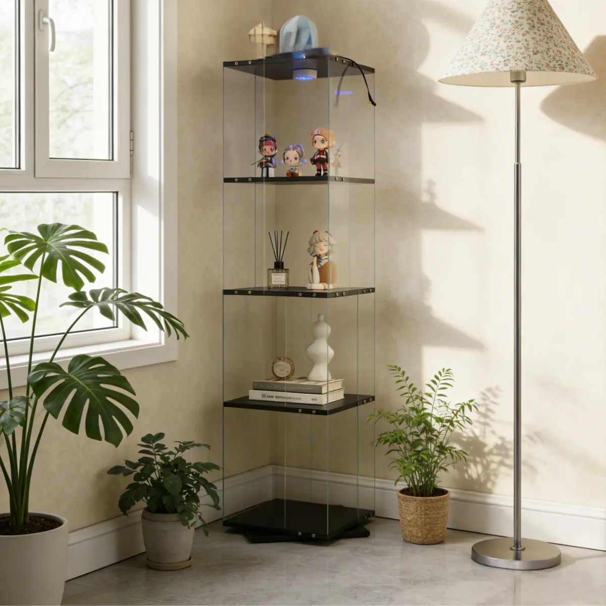 Black + Engineered Wood + Tempered Glass 