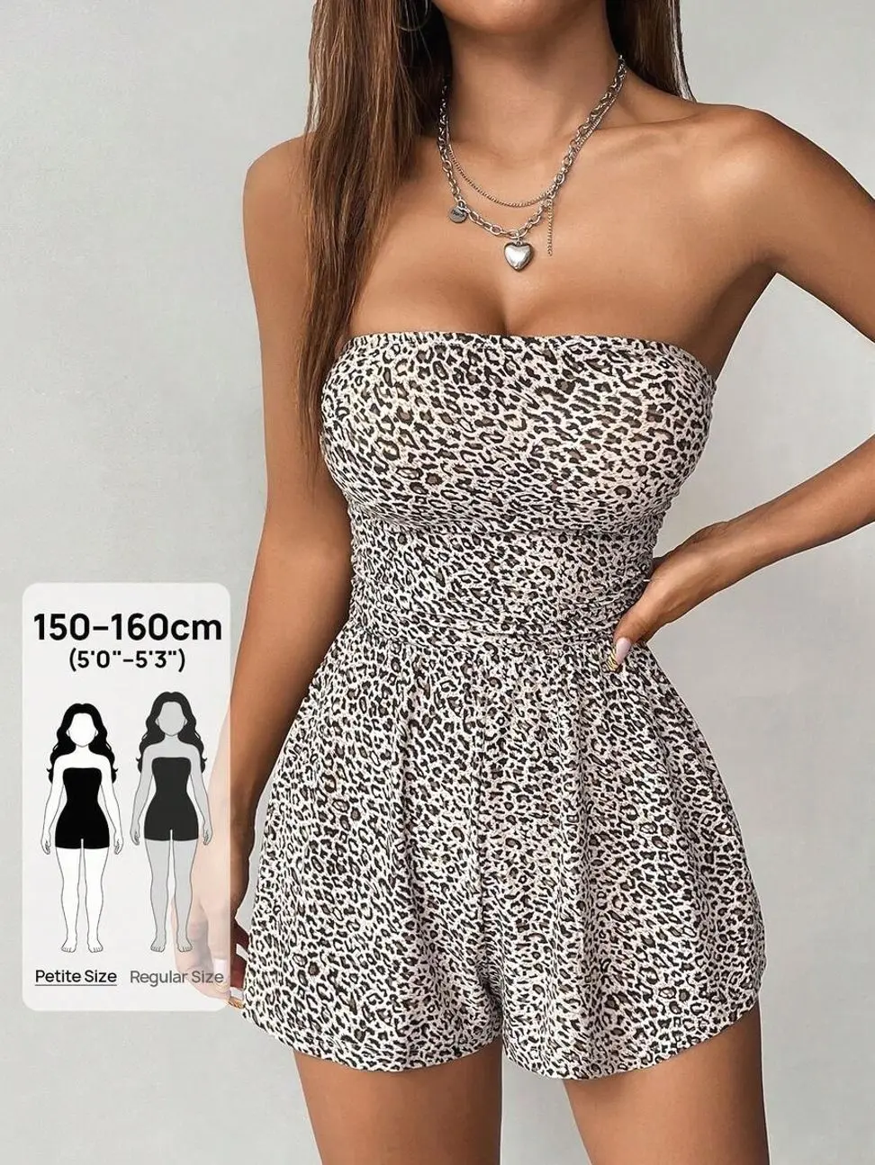 Women’s Leopard Print Strapless Jumpsuit, Casual Tube One Piece Outfit for Petite Women, Summer Vacation Beach Resort Wear, Chic Travel Brunch Everyday Romper, animal print romper women