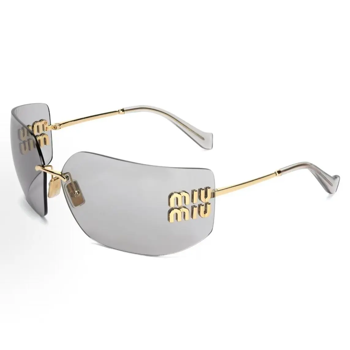 Pre-owned Brand New,MIU MIU Rimless Shield Sunglasses with Logo Detail
