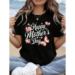 Floral Butterfly Pattern Printed Unisex Round Neck Short Sleeve T-Shirt, Perfect for Casual Outings, Holiday Gifts, Friend Gatherings, Music Parties, And Vacation Outfits