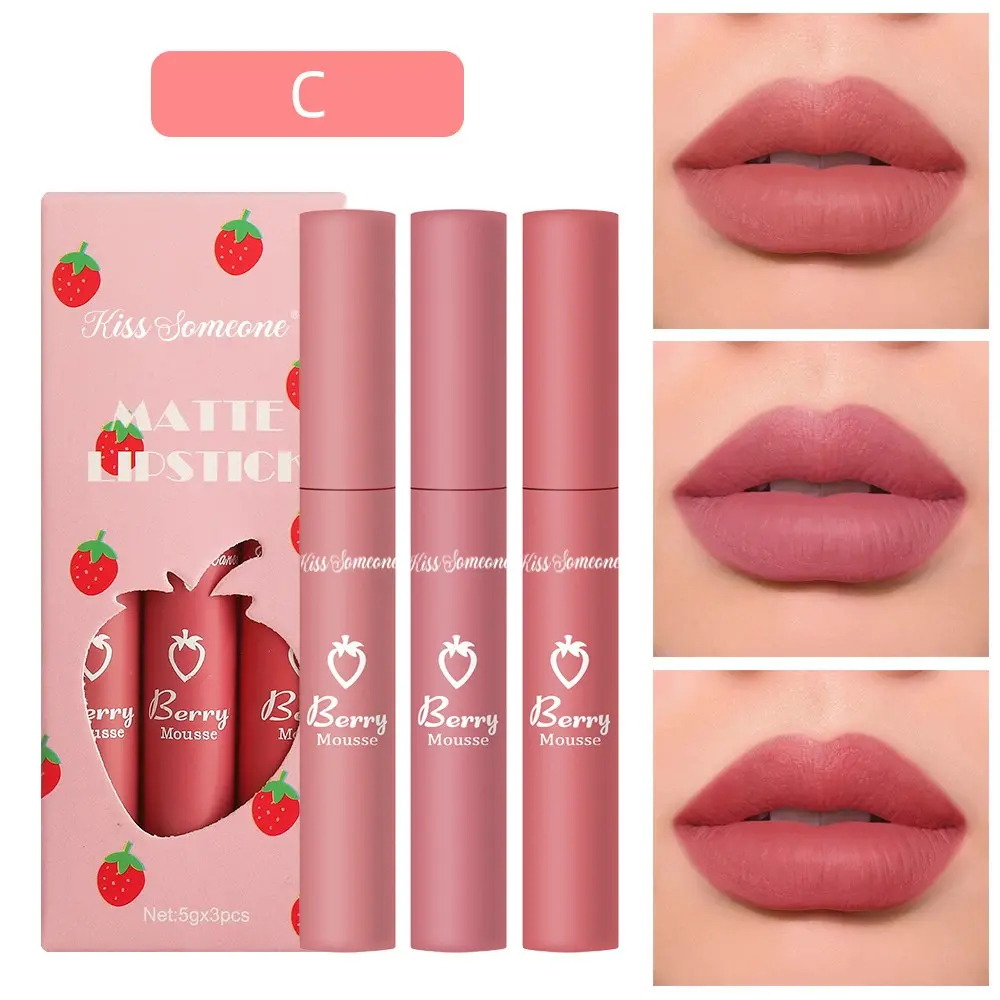 3pcs/1set Nude Matte Lipstick Set, Natural Velvet Air Moisture Smooth Crayon Lip Stain, 24 Hour Long Lasting Lip Gloss for Women Makeup, Moisturizing Matte Lipstick
