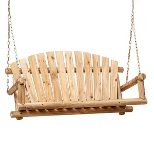 Wooden Porch Swing Chair 2-Seater Outdoor Bench Swing W/Hanging Chains for Patio Garden Backyard, Heavy Duty 800 LBS, 4 Ft