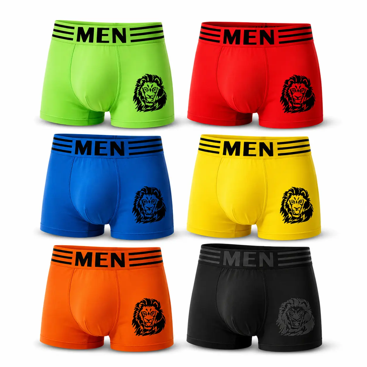 9114 6pcs Soft Breathable Boxers Men Summer Elastic Mid Waist Solid Color Seamless U Convex Quick Dry Moisture- wicking Firm