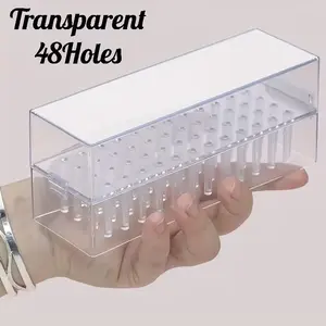 48-Hole Nail Drill Bit Storage Box, Transparent Lightweight Nail Drill Bit Storage and Display Box, Portable Storage Box