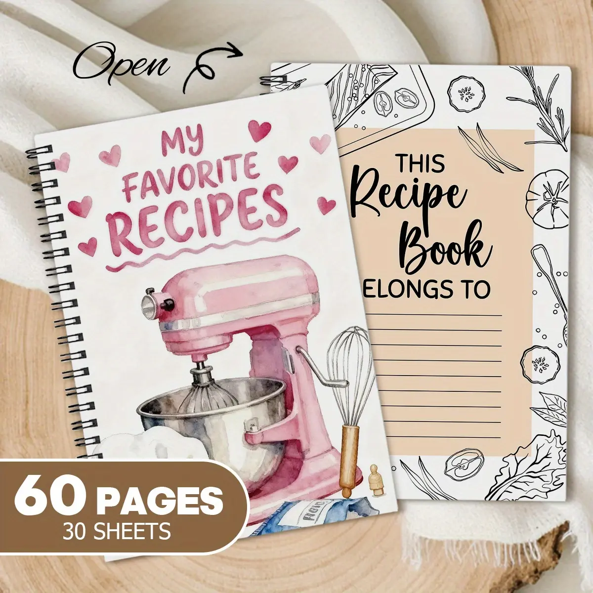 1pc Fun Recipe Notebook Journal, Personal Blank Recipe Book, Recipe Notebook for Recording Homemade Recipes, Scrapbook Craft Supplies, Cream Black Silver Sheep Mixer Theme