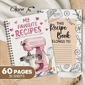 1pc Fun Recipe Notebook Journal, Personal Blank Recipe Book, Recipe Notebook for Recording Homemade Recipes, Scrapbook Craft Supplies, Cream Black Silver Sheep Mixer Theme