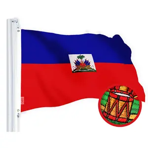 G128 Haiti Haitian Flag | 2.5x4 Ft | StormFlyer Series Embroidered 220GSM Spun Polyester | Country Flag, Embroidered Design, Indoor/Outdoor, Brass Grommets, Heavy Duty, All Weather