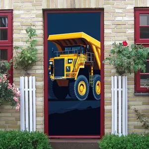 2pcs Construction Vehicle Wall Stickers for Kids Room Cartoon Dump Truck Decals Removable Eco Friendly Vinyl Art Decor for Boys Bedroom Nursery Playroom Kindergarten Birthday Gift Car Theme Stickers Co