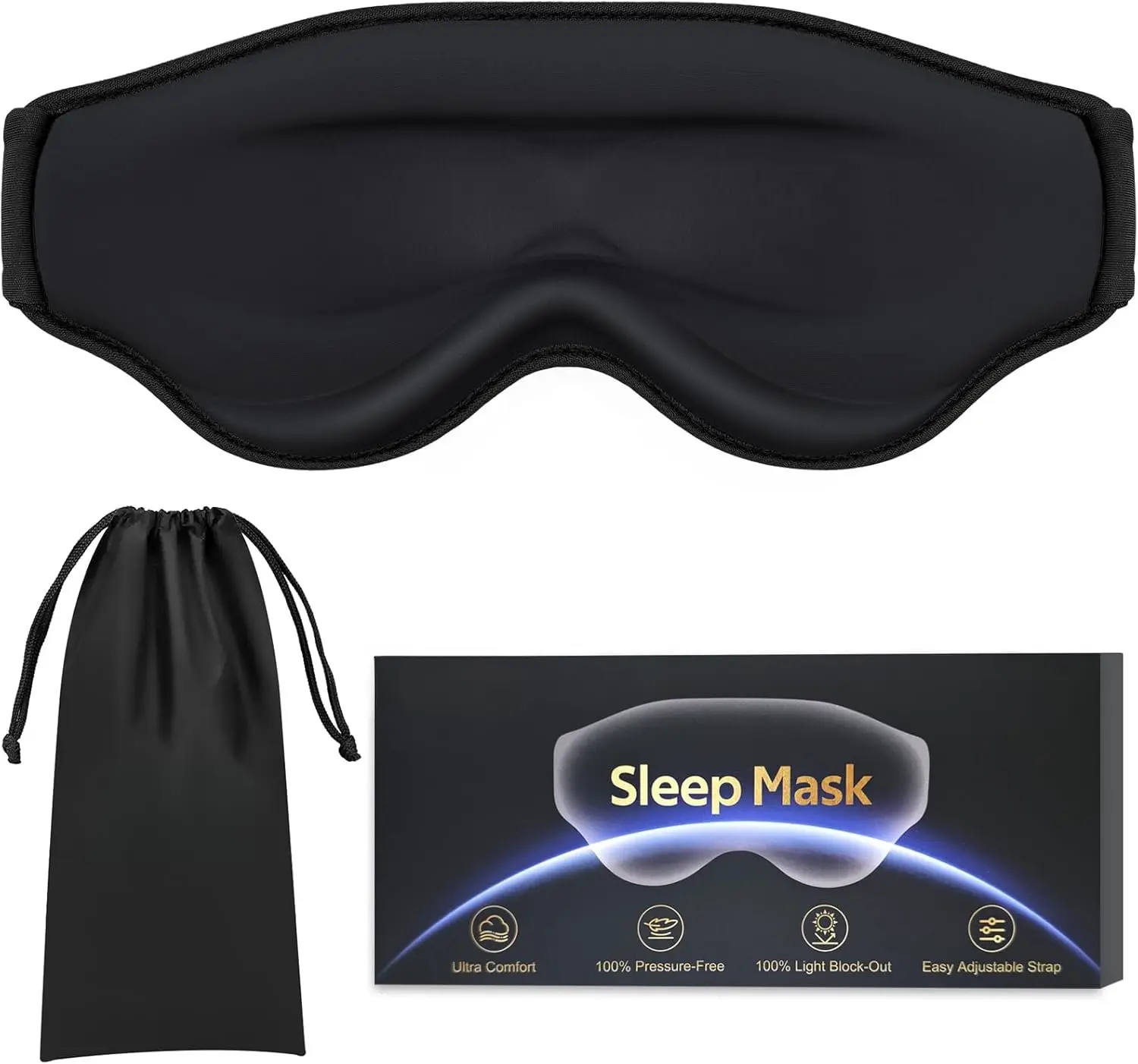 3D Cooling Eye Mask Sleep Mask for Men & Women,  -Free & Light Block-Out Eye Mask for Sleep with Easy Adjustable Strap, Night Eye Cover for Travel, Black