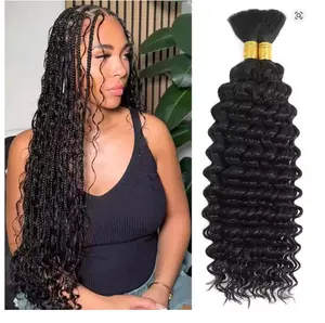 GK 110G 18 Inch Boho Hair for Braiding Deep Wave Bulk Braiding Hair for Boho Braids No Weft Curly Bundles Wet and Wavy Braiding Hair Extensions  Water Wave, Nature Black 1 Bundles