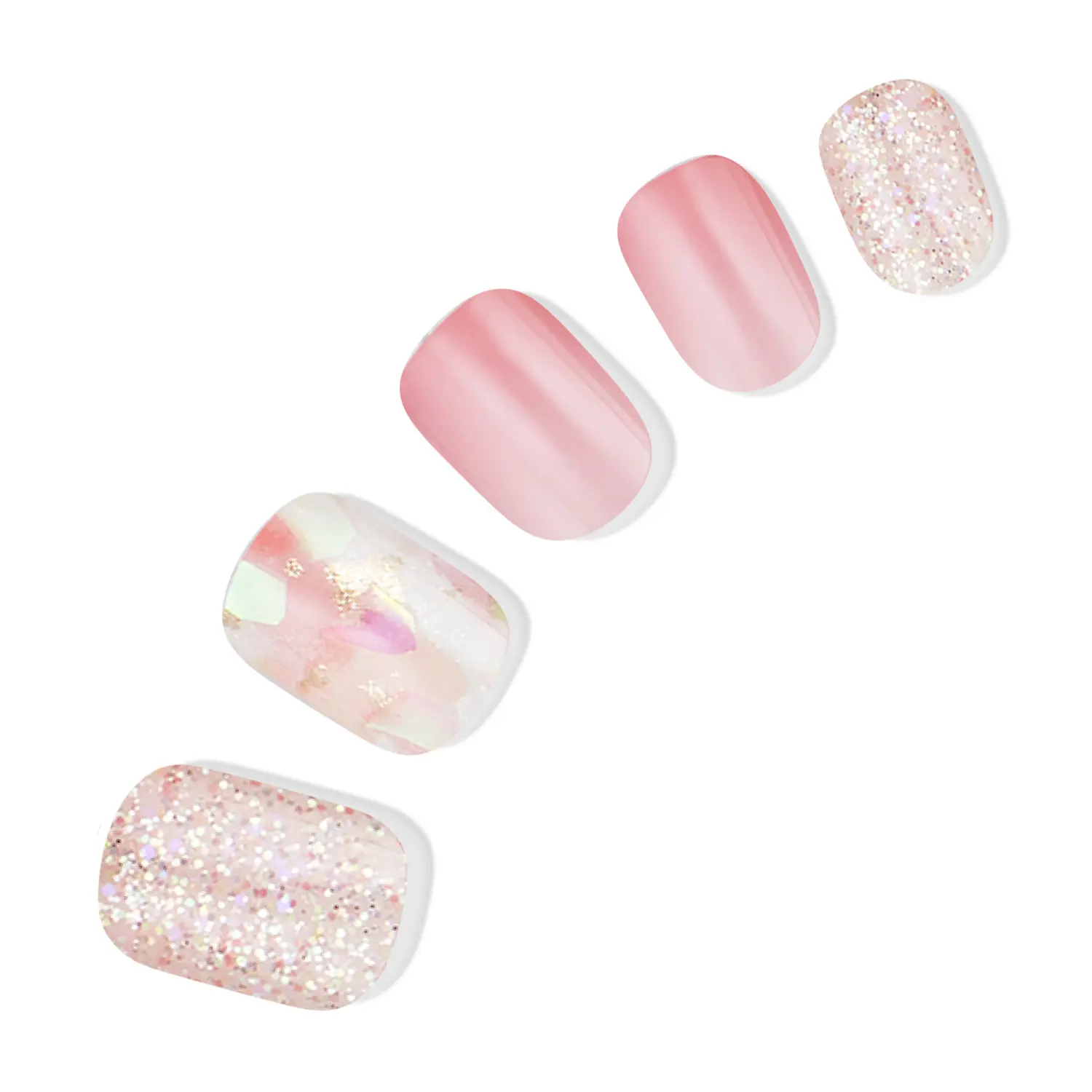 DASHING DIVA Pink Passion Instant Press-Ons | Medium Square - Pink with Glitter and Iridescent Mosaic Accents