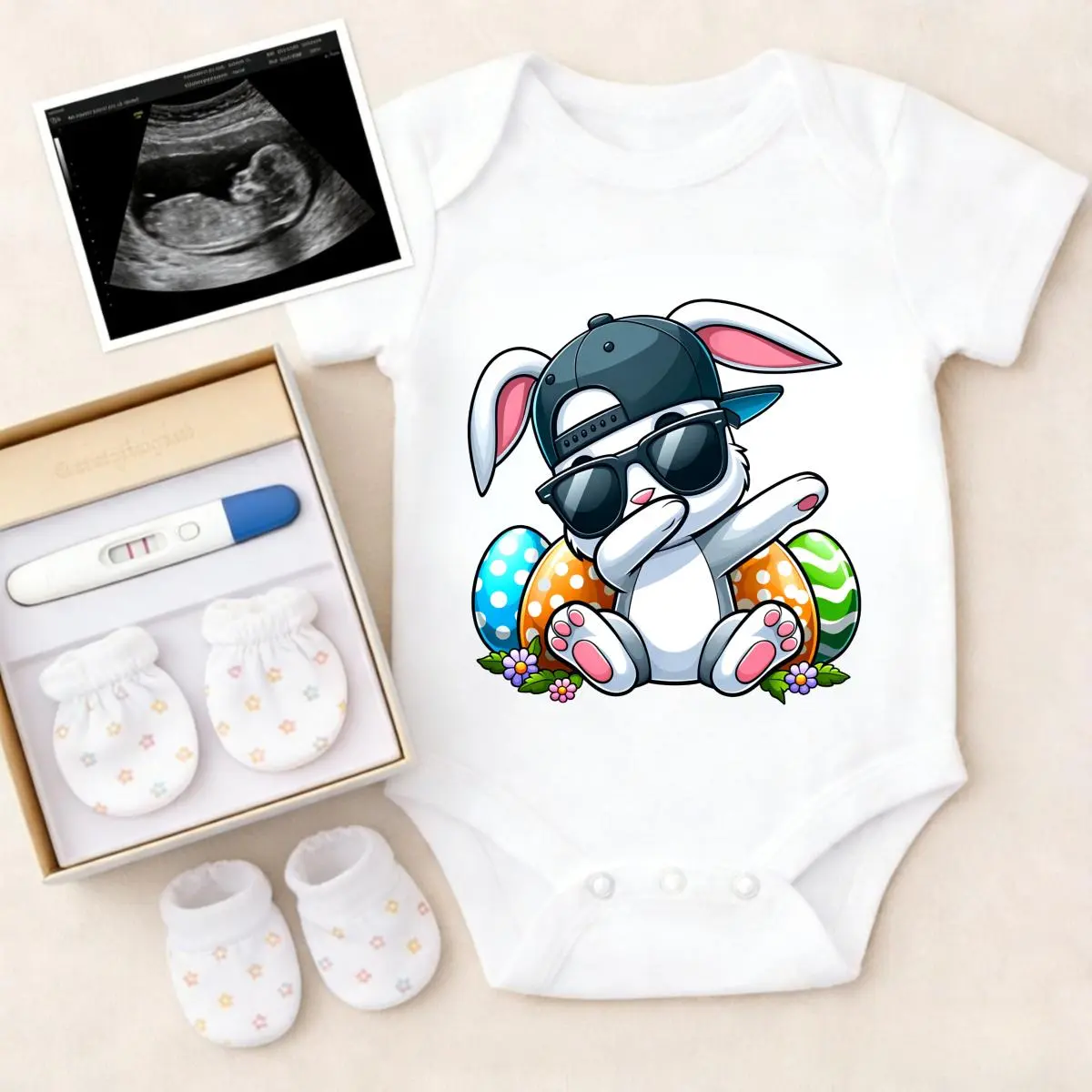 Baby Boys' 100% Pure Cotton Soft Bodysuit, Cool Bunny Print, Non-Irritating, Breathable, Stretchy, Roomy Legs, Snap Closure, All Seasons, Ideal for Gifting & Everyday Wear