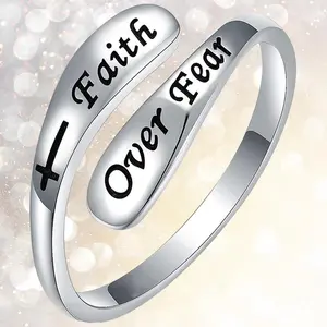 2PCS-Letter Faith Handmade Ring Opening Adjustable Ring