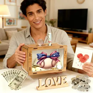 Transparent Savings Bank, Patriotic Baseball Print, Ideal for Financial Planning, Coin Holder, Visible Design, Perfect Gift for Birthdays