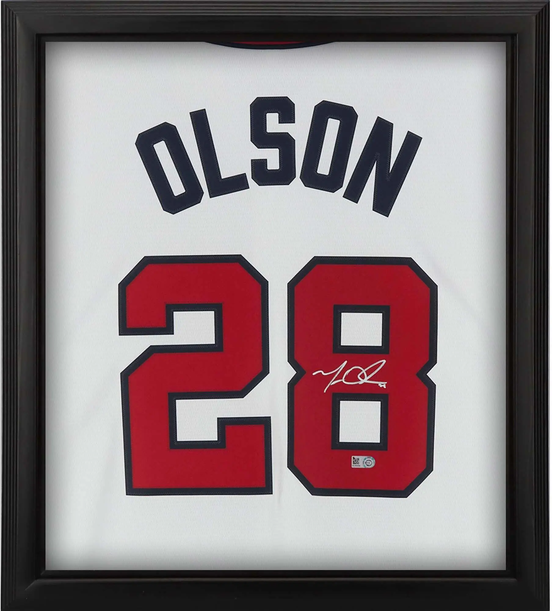 Matt Olson Atlanta Braves Framed Autographed White Nike Replica Jersey Shadowbox - Fanatics Authentic Certified
