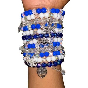 Women's Elegant Royal Blue and White Beaded Stack Bracelet - Fashionable, Friendship Bracelets, Female Jewelry Accessory