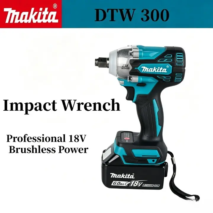 Makita DTW300 Portable Lightweight Impact Wrench Power Tool Kit - With Battery, Charger - For Motorcycle Maintenance, Hardware Tasks - Ideal for Home DIY Hobbyists, Motorcycle/Lawn