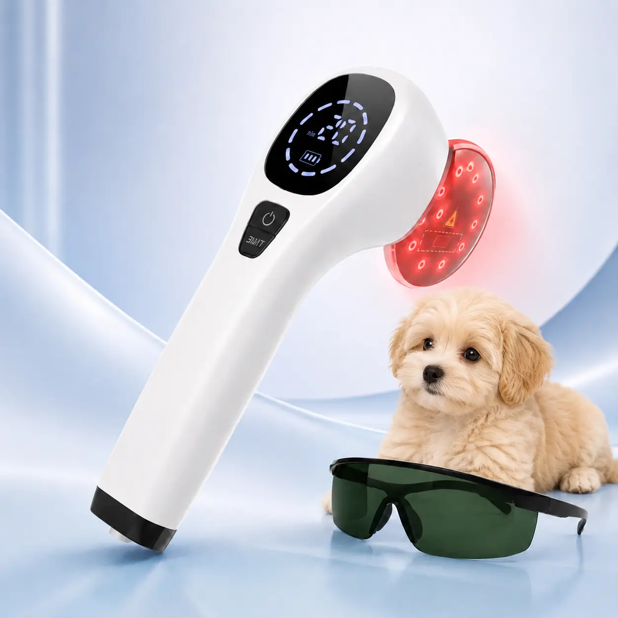 Pet Red Light Care Device, 650nm & 808nm Dual Wavelength Handheld Light Tool with Timer Display, Rechargeable Portable Wellness Device for Dogs Cats and Small Animals