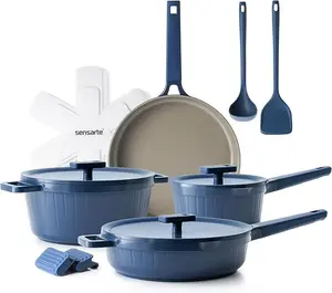 SENSARTE Ceramic Cookware Set Non-toxic 14 Pcs, Nonstick Pots and Pans Set, Dishwasher Safe Induction Cookware, Healthy Kitchen Cooking Set w/Die-cast Lids, PFOA/PFAS/PTFE