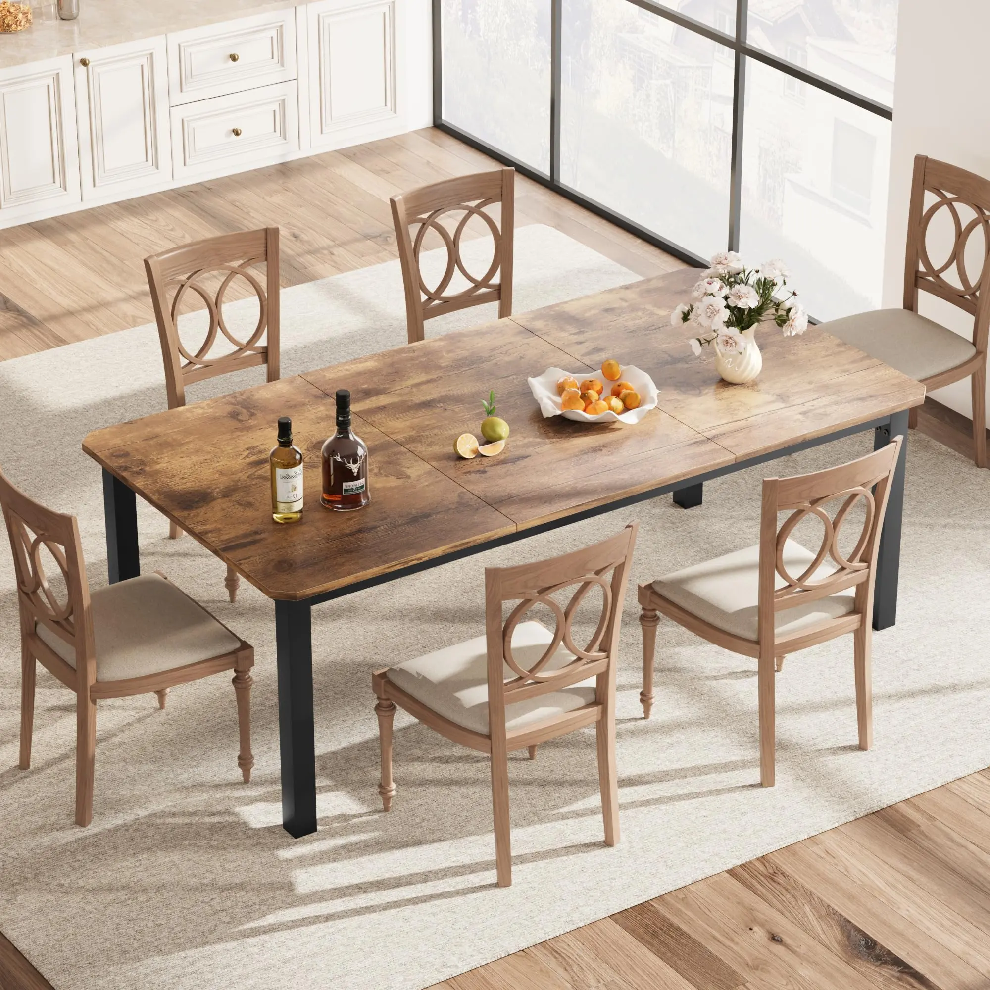 Garvee Robust Dining Table for 6 to 8 People, Rectangular 200 cm Wooden Kitchen Table with Sturdy Metal Frame and Rustic Gray Finish