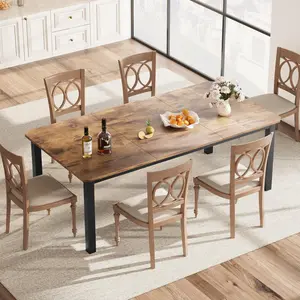 Garvee Robust Dining Table for 6 to 8 People, Rectangular 200 cm Wooden Kitchen Table with Sturdy Metal Frame and Rustic Gray Finish