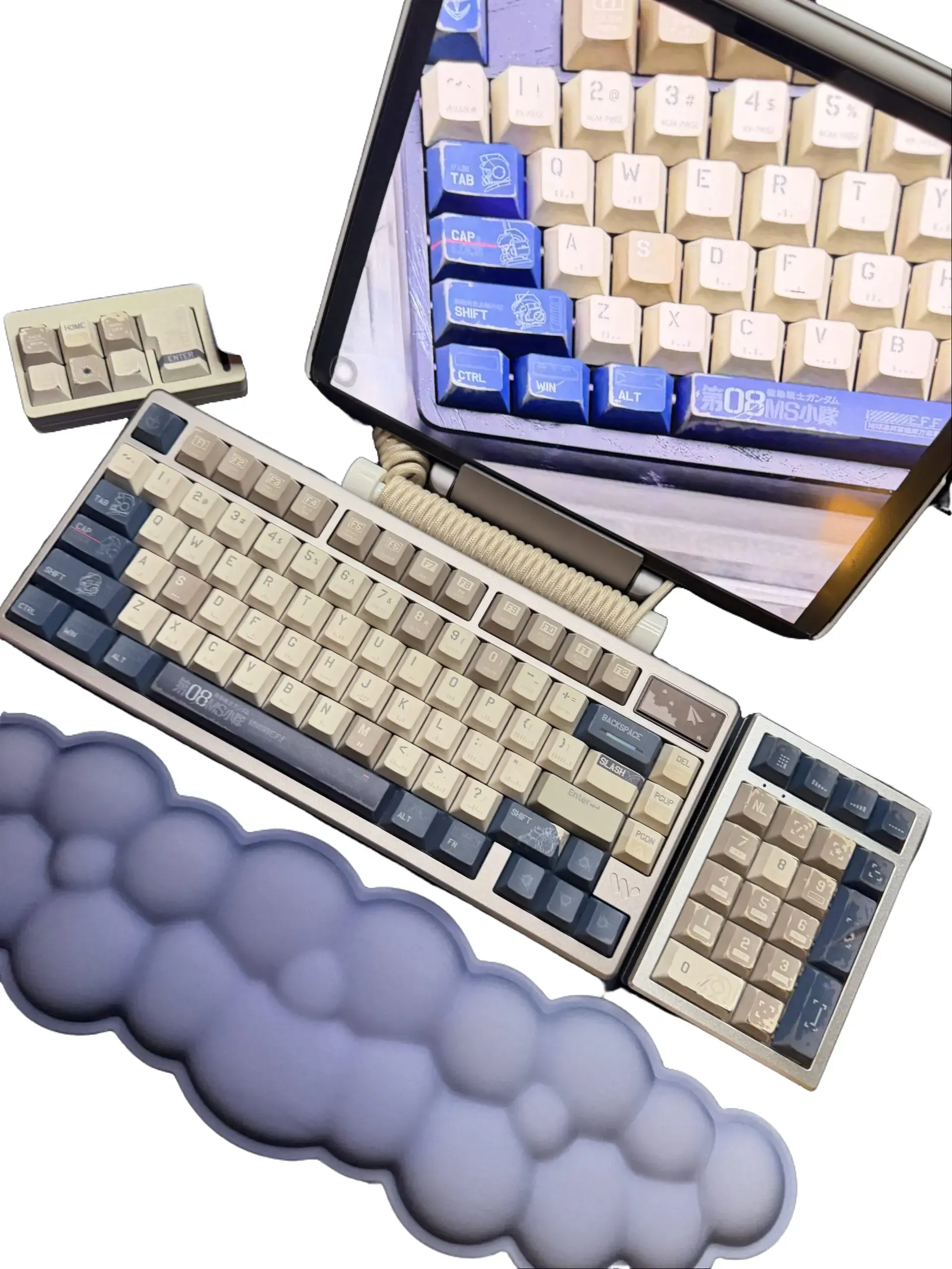 Gundam08 Military Theme Mechanical Keyboard Full Set - SK71 Model, 75% Layout, RGB Lights, Linear Switches, Fidget-Friendly, Manufacturer Warranty, Matching Map Desk Mat