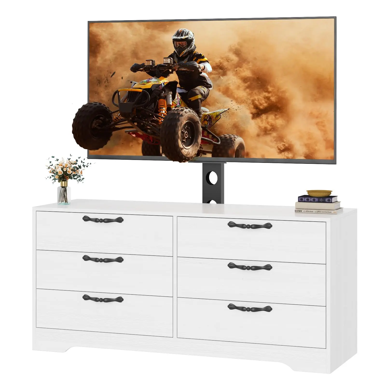 Garvee 63" Modern Entertainment Center with Mount for 75 Inch Screen, 6-Drawer Media Console, Adjustable Height, Sturdy MDF Storage Cabinet for Living Room, Bedroom & Office