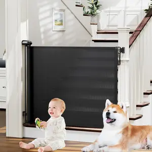 Retractable Baby, Child & Dog Gates for Stairs, Extends to 54" Wide 34" Tall, Use for Outdoor, Indoor, Hallways, Doorways, Deck, Porch, Black