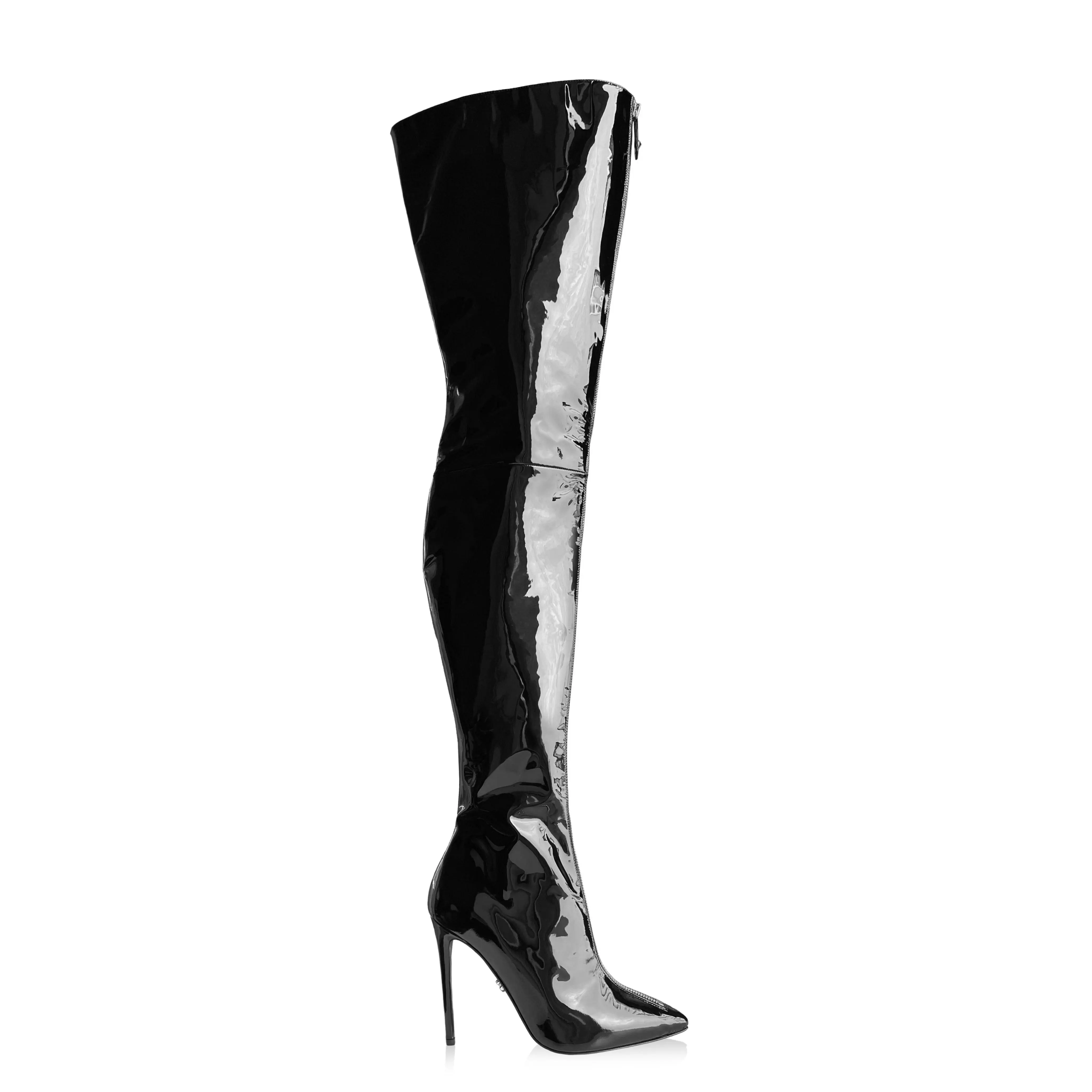 BLAIR SLIM BLACK PATENT LEATHER THIGH-HIGH BOOTS
