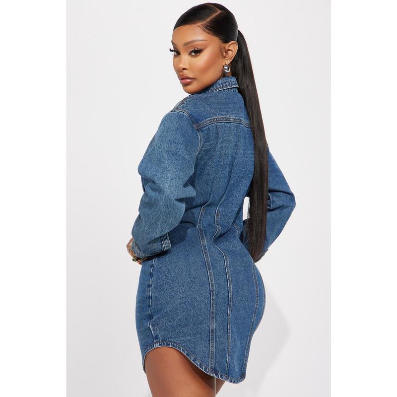 Alessandra Denim Mini Dress - Medium Wash