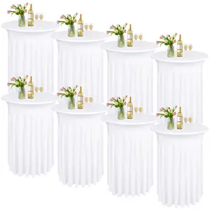 Showgeous 4/6/8-Pack Spandex Cocktail Table Skirts 32×43 Inch – Stretch High Top Round Table Covers with Wavy Drapes for Weddings, Valentine’s Day, Baby Shower, Bridal Shower & Birthday Parties