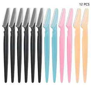 12pcs/set Portable Lightweight Eyebrow Trimmer & Hair Remover Set with Dust Proof Cover, Sharp Facial Razor for Makeup, Convenient Shaver Set